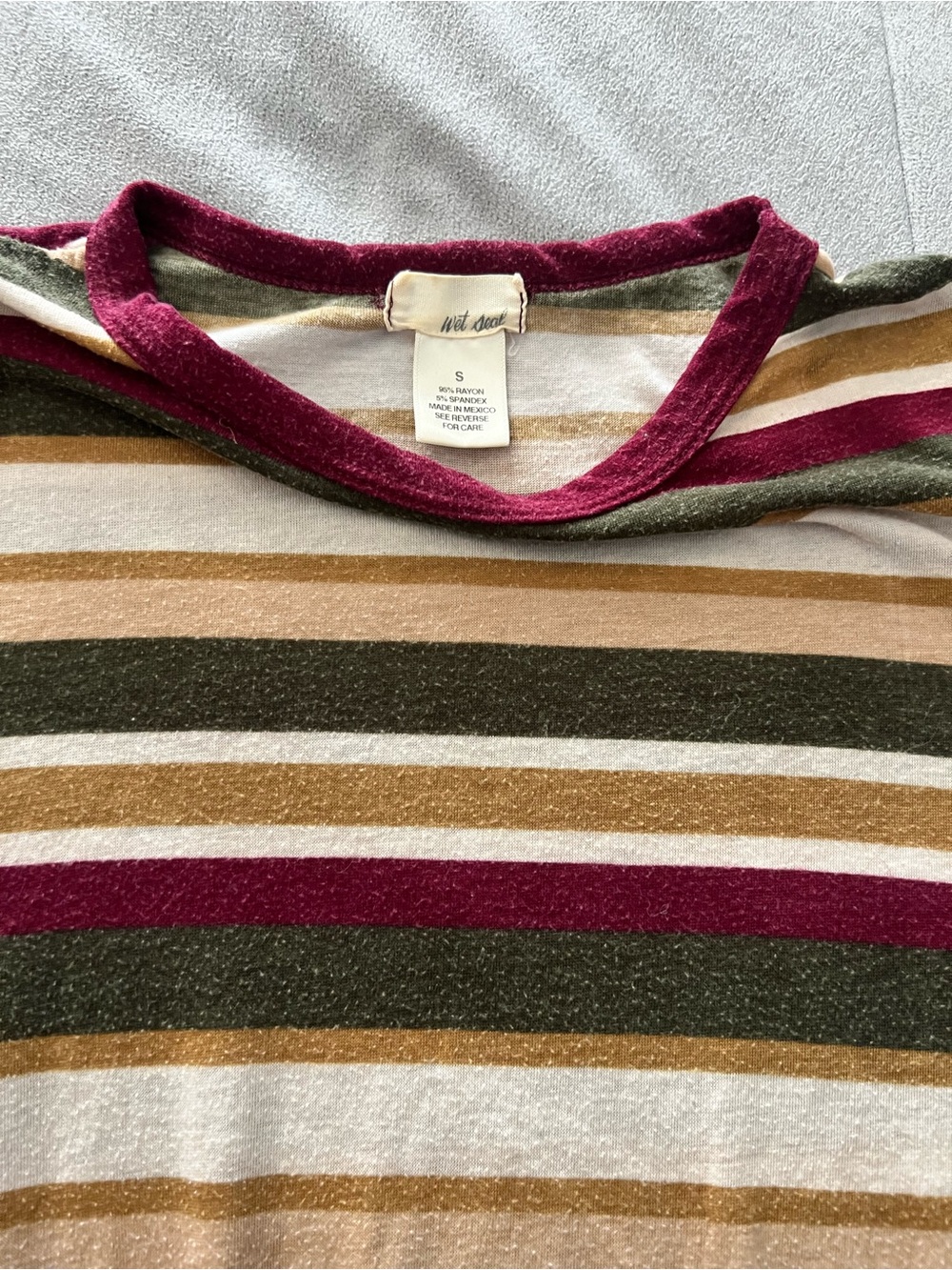 Wet Seal Striped Crewneck Top in Burgundy, Olive & Tan